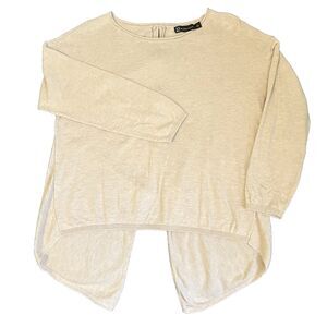 New York & Co Lagenlook Tunic Top Asymmetric Back Zip Flowy Tan L Women Boho Y2K